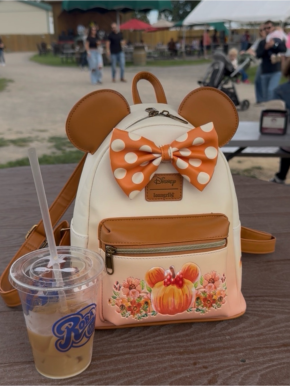 Loungefly Orange and Cream Pumpkin Polka Dot Bow Mini Backpack